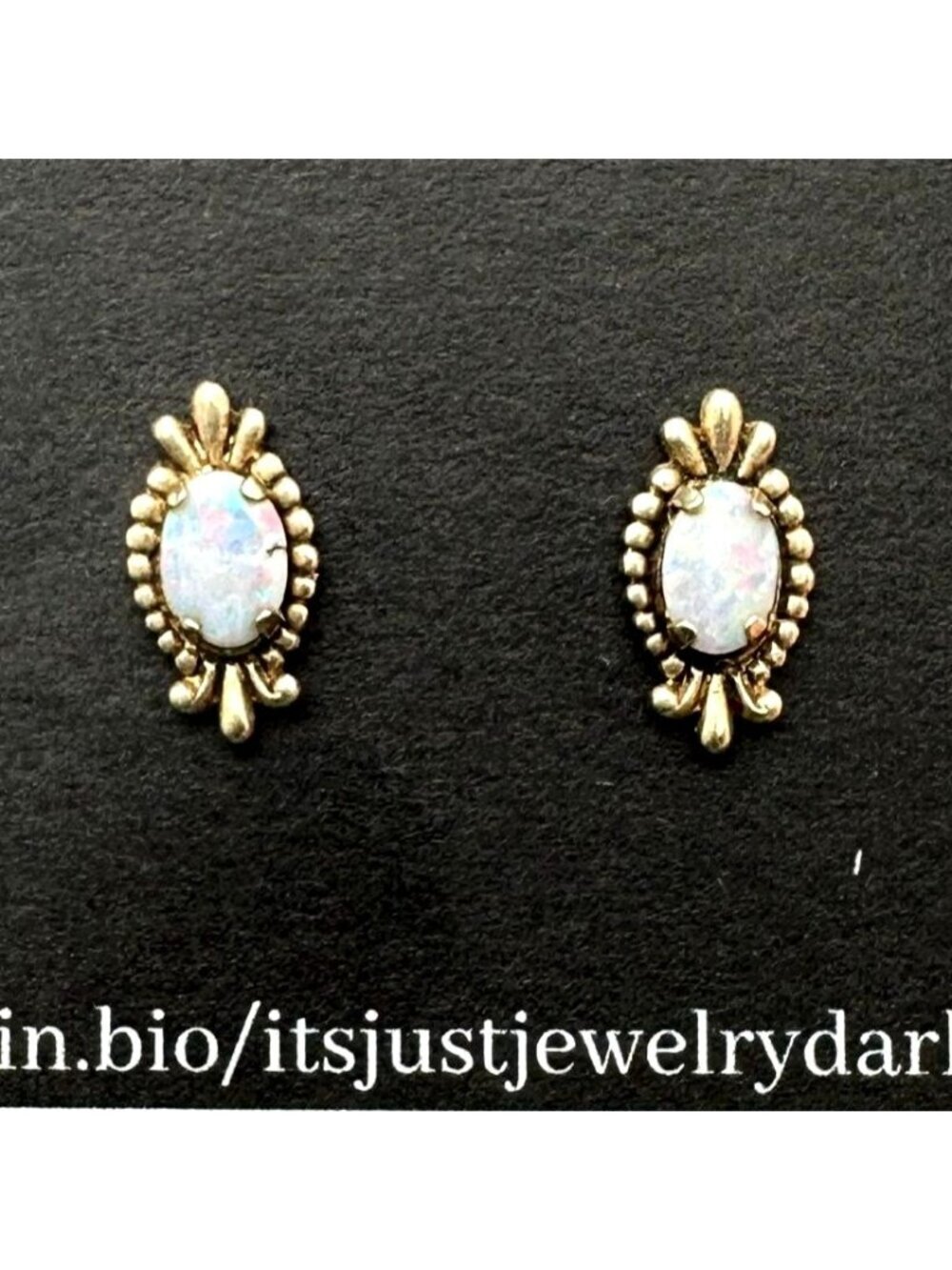 Womens Earrings 14K Yellow Gold Oval Opal Pierced Studs Best Gift Idea